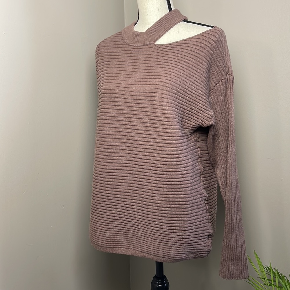 Kirundo Long Sleeve Chunky Mocha Knit Exposed Collar Pull Over Sweater Size L